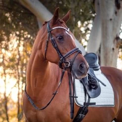 FFE Crystal V Silver Piping Dressage Snaffle Bridle -Horse Supplies Store 64338